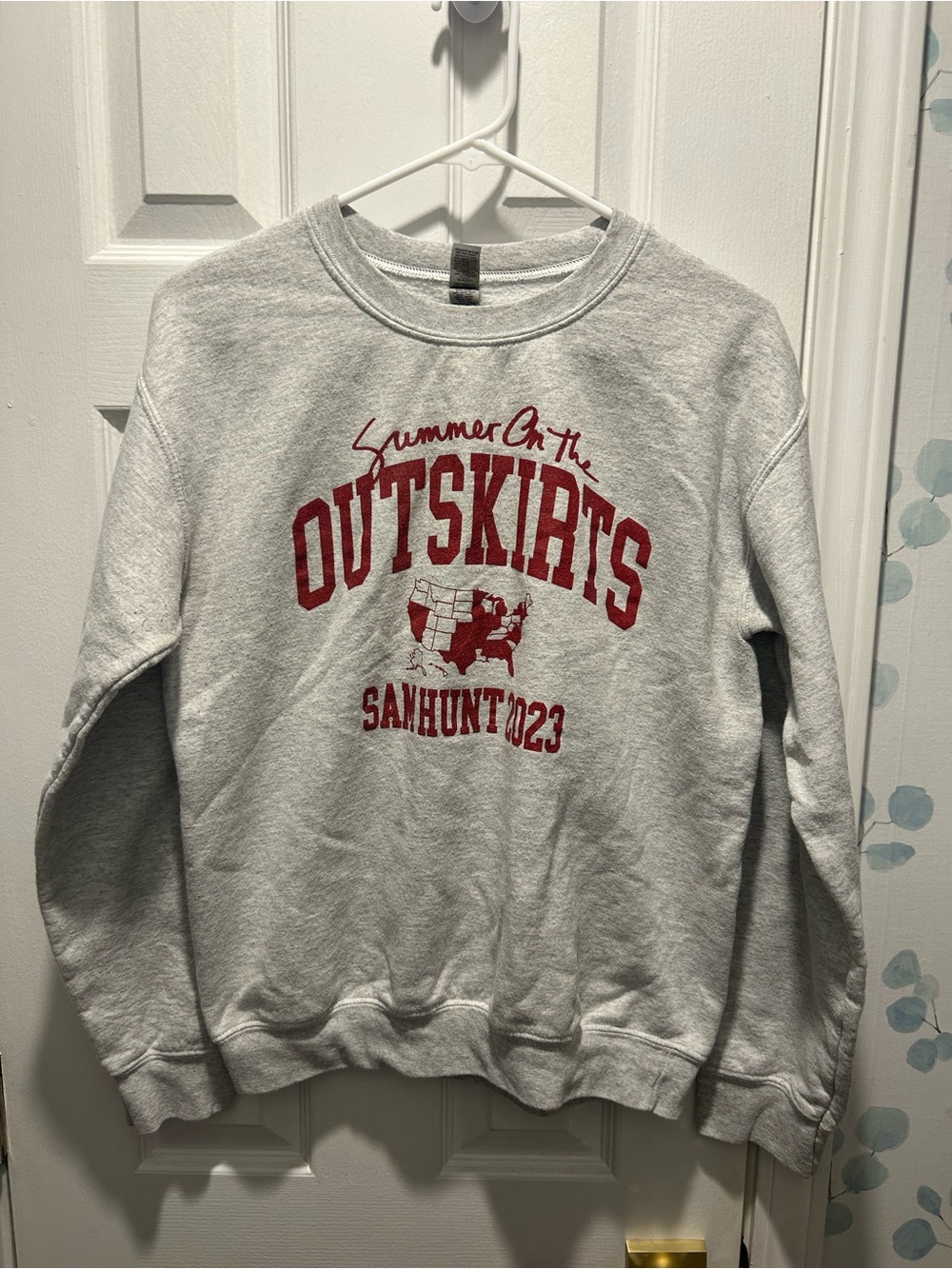 Sam Hunt Light Gray Crewneck Sweatshirt with Red OUTSKIRTS Graphic
